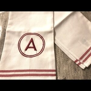 New Williams Sonoma Embroidered ‘A’ Red / White Stripe Kitchen Towel -20X30”